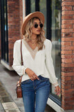 V-Neck Lace Detail Long Sleeve Top - Trendsi - Flyclothing LLC
