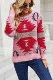 Printed Round Neck Long Sleeve Sweater - Trendsi - Flyclothing LLC