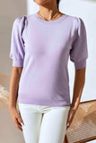 Round Neck Puff Sleeve Knit Top - Trendsi - Flyclothing LLC