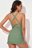 Tie Back Sleeveless Swim Dress and Bottoms Set - Trendsi - Flyclothing LLC