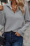 Plus Size Quarter Zip Long Sleeve T-Shirt - Trendsi - Flyclothing LLC
