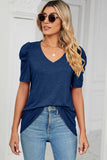 Heathered V-Neck Puff Sleeve T-Shirt - Trendsi - Flyclothing LLC
