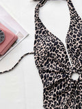Leopard Halter Neck Ring Detail One-Piece Swimsuit - Trendsi - Flyclothing LLC