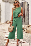 Buttoned Round Neck Tank and Wide Leg Pants Set - Trendsi - Flyclothing LLC
