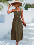 Decorative Button Spaghetti Strap Midi Dress - Trendsi - Flyclothing LLC