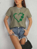 Heart Lucky Clover Round Neck Short Sleeve T-Shirt - Trendsi - Flyclothing LLC