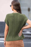 Cable-Knit Round Neck Cap Sleeve Sweater - Trendsi - Flyclothing LLC