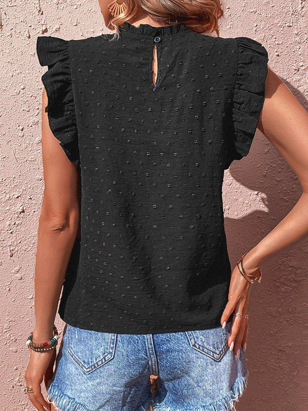 Swiss Dot Butterfly Sleeve Top - Trendsi - Flyclothing LLC