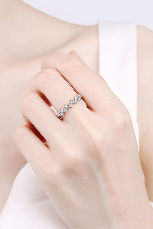 Moissanite Rhodium-Plated Half-Eternity Ring - Trendsi - Flyclothing LLC