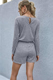 Drawstring Waist Long Sleeve Romper - Trendsi - Flyclothing LLC