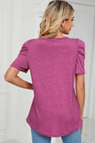Heathered V-Neck Puff Sleeve T-Shirt - Trendsi - Flyclothing LLC