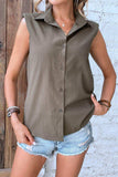 Collared Neck Sleeveless Shirt - Trendsi - Flyclothing LLC