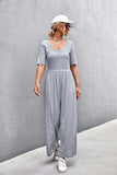 Scoop Neck Half Sleeve Wide Leg Jumpsuit - Trendsi - Flyclothing LLC