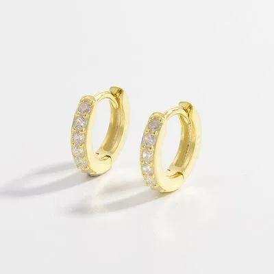 925 Sterling Silver Inlaid Zircon Huggie Earrings - Trendsi - Flyclothing LLC