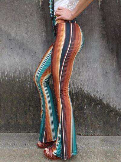High Waist Striped Bootcut Pants - Trendsi - Flyclothing LLC