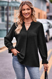 Swiss Dot Notched Neck Flounce Sleeve Blouse - Trendsi - Flyclothing LLC