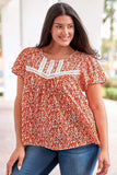 Plus Size Floral Lace Trim Round Neck Blouse - Trendsi - Flyclothing LLC