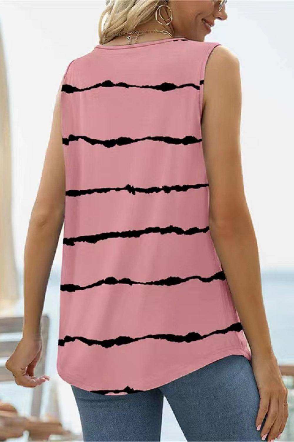 Printed Square Neck Curved Hem Tank - Trendsi - Flyclothing LLC