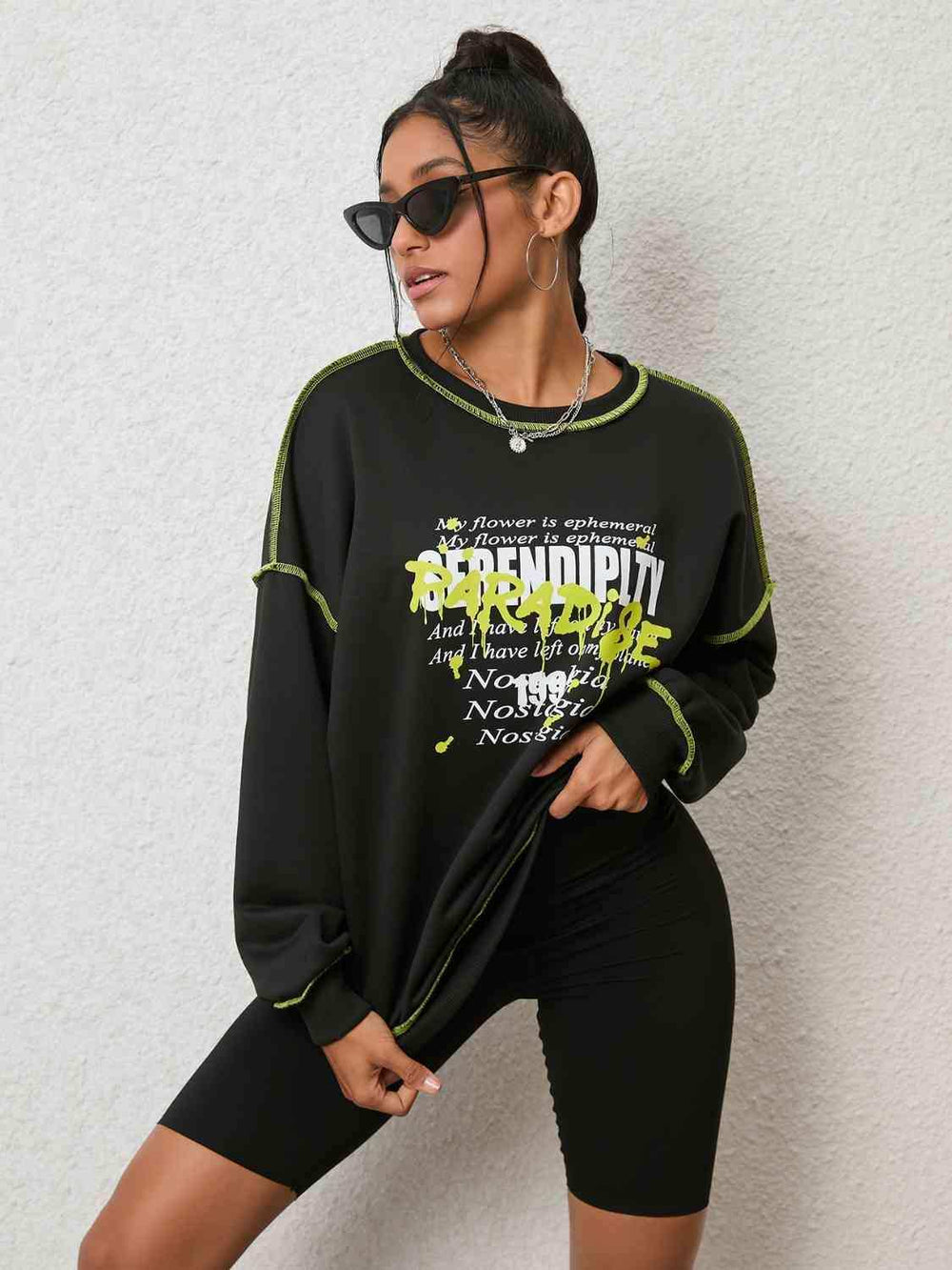Graphic Round Neck Sweatshirt - Trendsi - Flyclothing LLC
