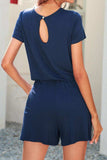 Drawstring Waist Short Sleeve Romper with Pockets - Trendsi - Flyclothing LLC