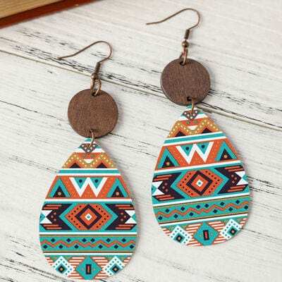 Geometric Wooden Teardrop Earrings - Trendsi - Flyclothing LLC