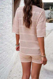 Eyelet Round Neck Top and Shorts Set - Trendsi - Flyclothing LLC