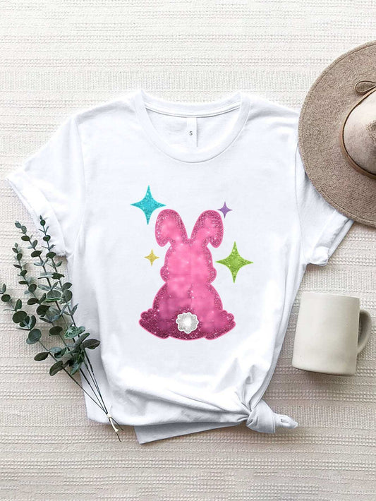 Rabbit Round Neck Short Sleeve T-Shirt - Trendsi - Flyclothing LLC