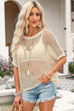 Openwork Round Neck Half Sleeve Knit Top - Trendsi - Flyclothing LLC