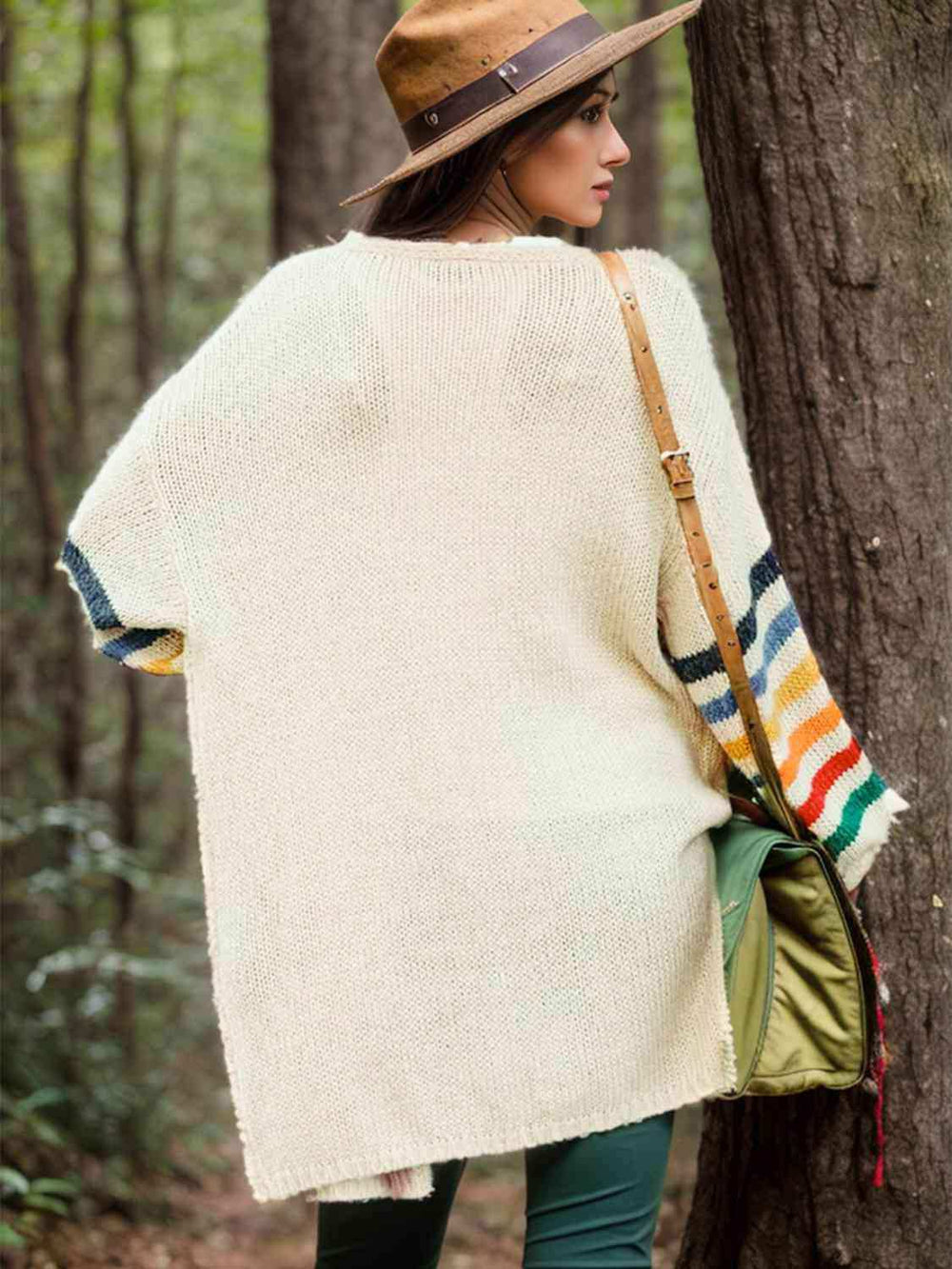 Striped Open Front Long Sleeve Cardigan - Trendsi - Flyclothing LLC