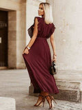 Tied Surplice Cap Sleeve Pleated Dress - Trendsi - Flyclothing LLC