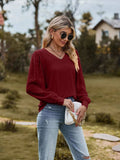 Swiss Dot V-Neck Long Sleeve Blouse - Trendsi - Flyclothing LLC