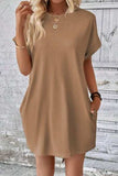 Pocketed Round Neck Short Sleeve Dress - Trendsi - Flyclothing LLC