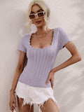 Scalloped Hem Square Neck Knit Top - Trendsi - Flyclothing LLC