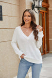 Raglan Sleeve Ribbed Trim Plunge Knit Top - Trendsi - Flyclothing LLC