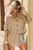 Waffle-knit Collared Neck Dropped Shoulder Shirt - Trendsi - Flyclothing LLC