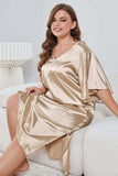 Plus Size Flutter Sleeve V-Neck Side Slit Night Gown - Trendsi - Flyclothing LLC