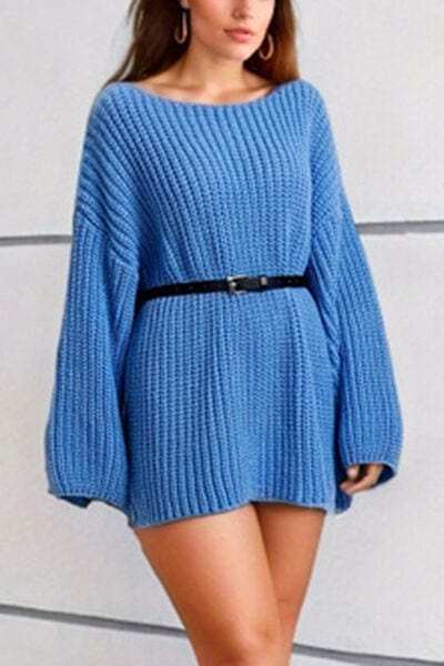 Boat Neck Dropped Shoulder Mini Sweater Dress - Trendsi - Flyclothing LLC