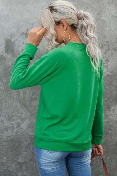 LUCKY Round Neck Raglan Sleeve Sweatshirt - Trendsi - Flyclothing LLC