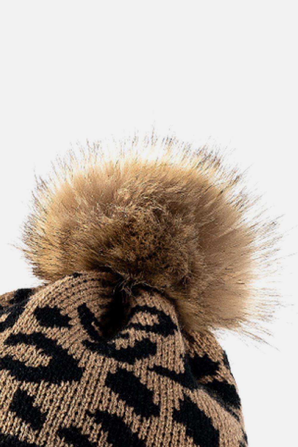 Leopard Pom-Pom Cuffed Beanie - Trendsi - Flyclothing LLC
