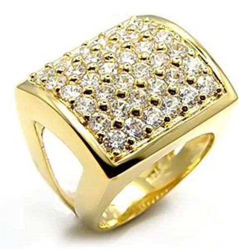 Alamode Gold Brass Ring with AAA Grade CZ in Clear - Alamode - Flyclothing LLC