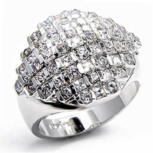 Alamode Rhodium Brass Ring with AAA Grade CZ in Clear - Alamode - Flyclothing LLC