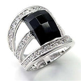Alamode Rhodium Brass Ring with AAA Grade CZ in Jet - Alamode - Flyclothing LLC
