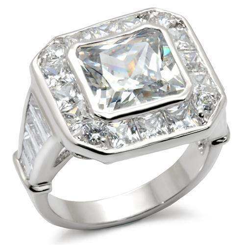 Alamode Rhodium Brass Ring with AAA Grade CZ in Clear - Alamode - Flyclothing LLC