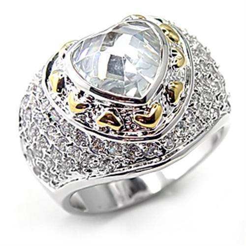Alamode Reverse Two-Tone Brass Ring with AAA Grade CZ in Clear - Alamode - Flyclothing LLC
