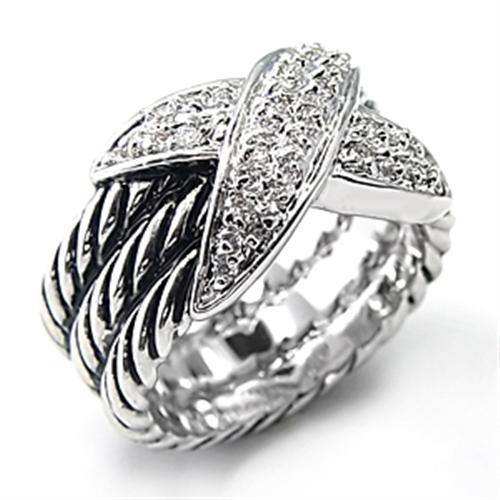 Alamode Rhodium Brass Ring with AAA Grade CZ in Clear - Alamode - Flyclothing LLC