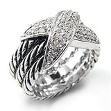 Alamode Rhodium Brass Ring with AAA Grade CZ in Clear - Alamode - Flyclothing LLC
