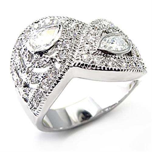 Alamode Rhodium Brass Ring with AAA Grade CZ in Clear - Alamode - Flyclothing LLC
