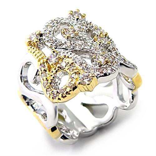 Alamode Reverse Two-Tone Brass Ring with AAA Grade CZ in Clear - Alamode - Flyclothing LLC