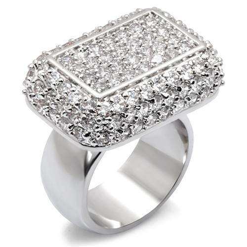 Alamode Rhodium Brass Ring with AAA Grade CZ in Clear - Alamode - Flyclothing LLC