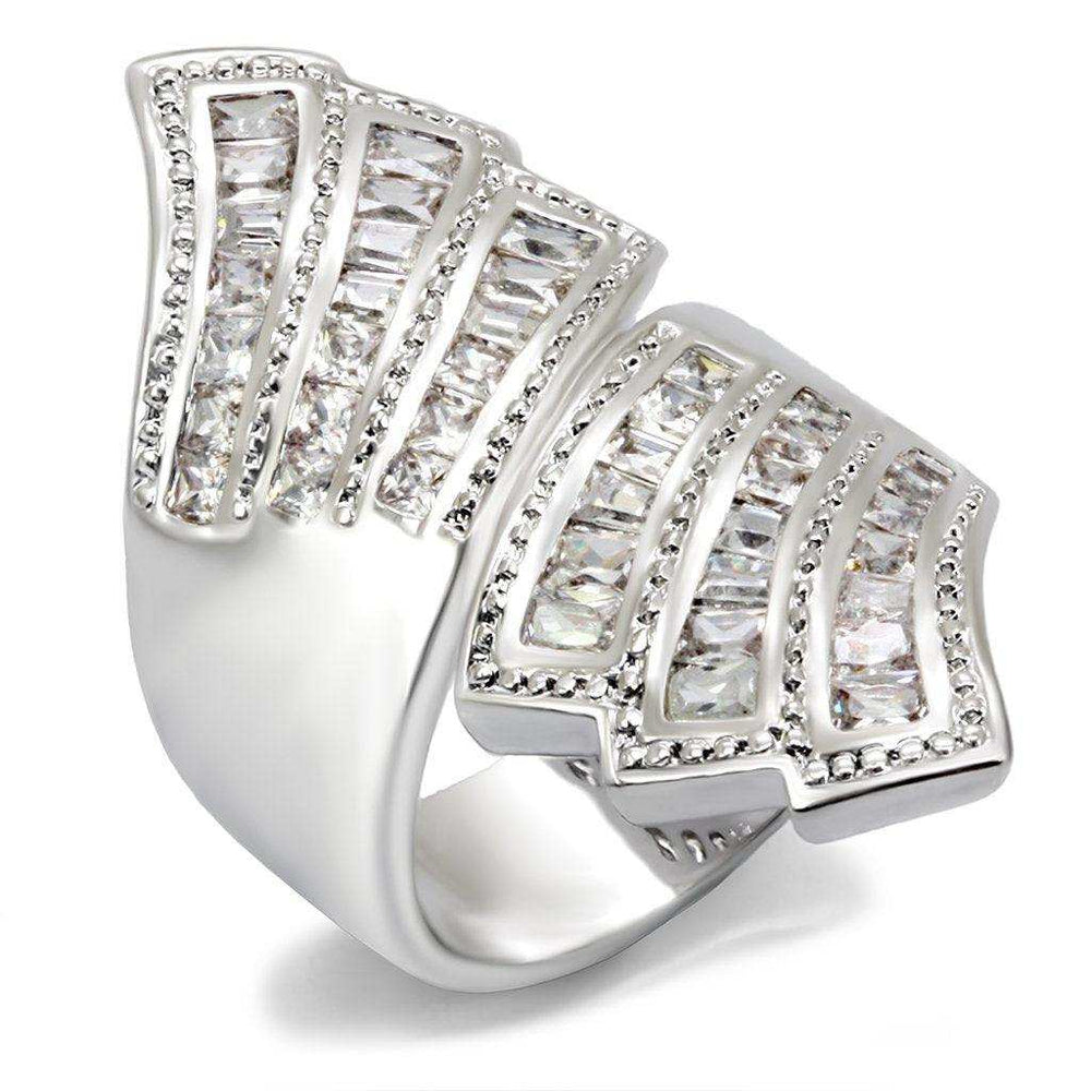Alamode Rhodium Brass Ring with AAA Grade CZ in Clear - Alamode - Flyclothing LLC